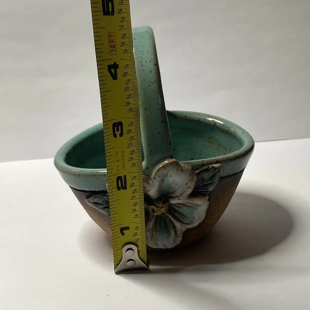 Vtg Old Patagonia Pottery Small Floral Basket Blue Brown 89‎ RARE